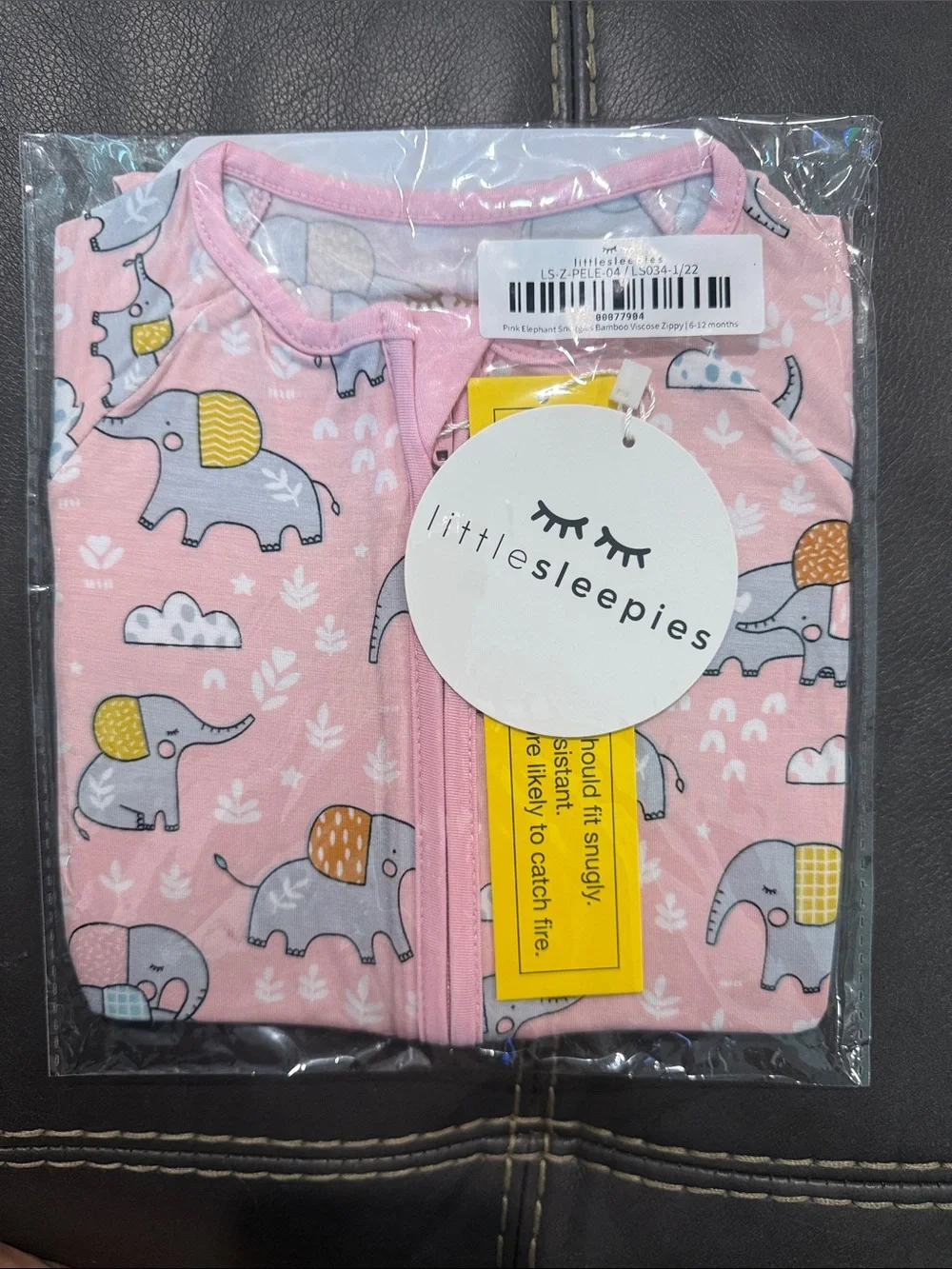 Little Sleepies Pink Elephant Print Sleep Sack with Yellow & Gray Accents